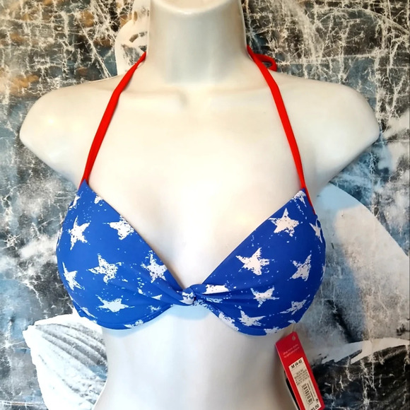 💚5/$25 NWT Patriotic Star Push Up Padded Bikini Top Size Medium (4-6) - Picture 2 of 6